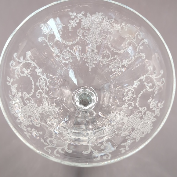 Six 6 Vintage Fostoria Florentine Etched Crystal Champagne Sherbet Glasses 5.5" - Picture 4 of 6